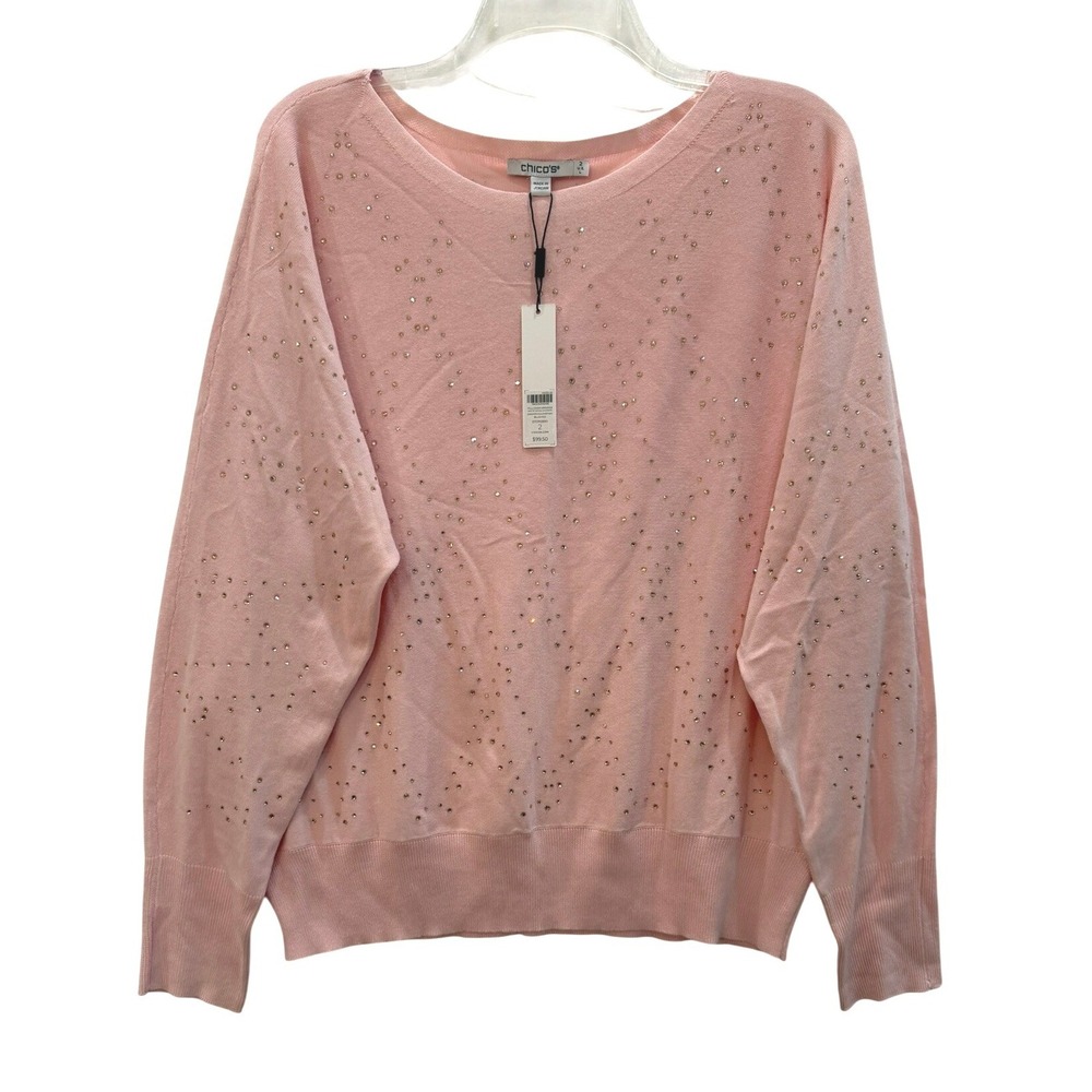 Chicos Blushed Pink Embellished Bateau Dolman Pullover Sweater NWT Size 2 US L